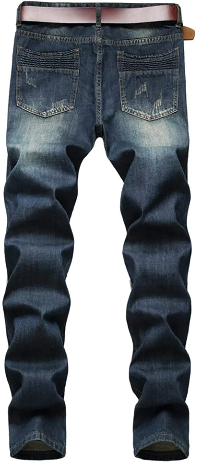 Aiyino Men's Slim Fit Straight Leg Denim Hip Hop Biker Stretchy Jeans