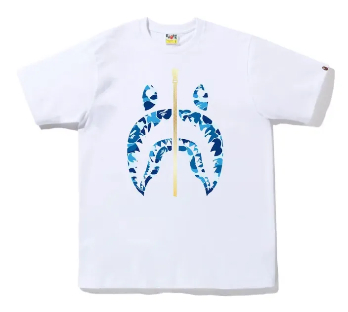 BAPE ABC Camo Gold Zip Shark Tee (SS23) White Blue