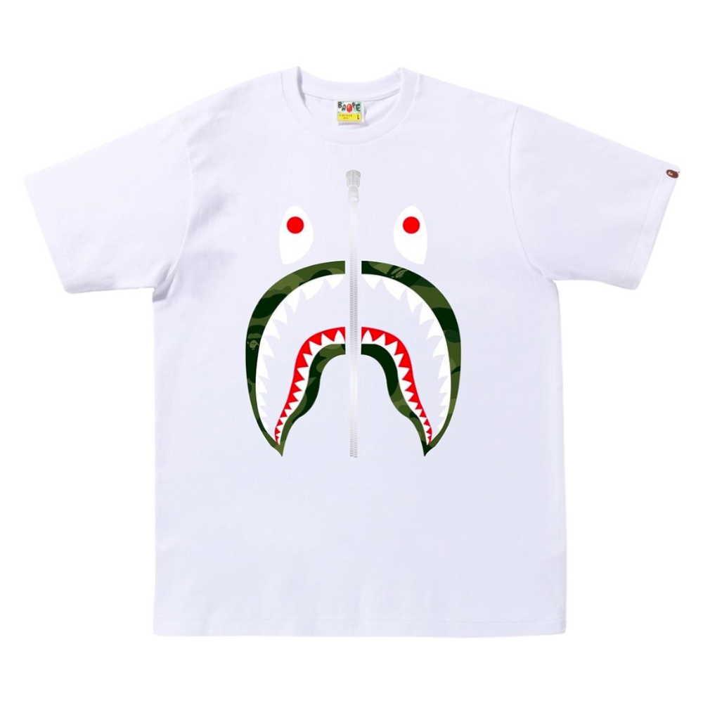 BAPE ABC Camo Shark Silver Zip Tee White/Green