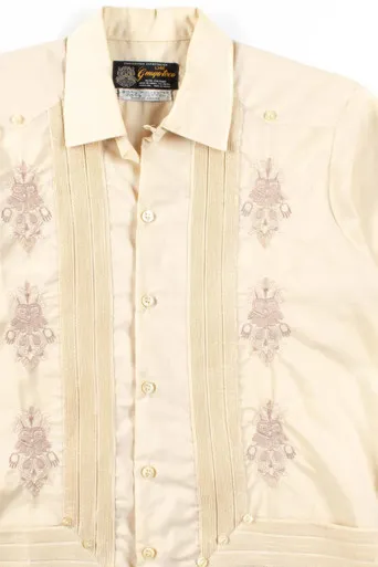 Beige Guayabera Button Up Shirt