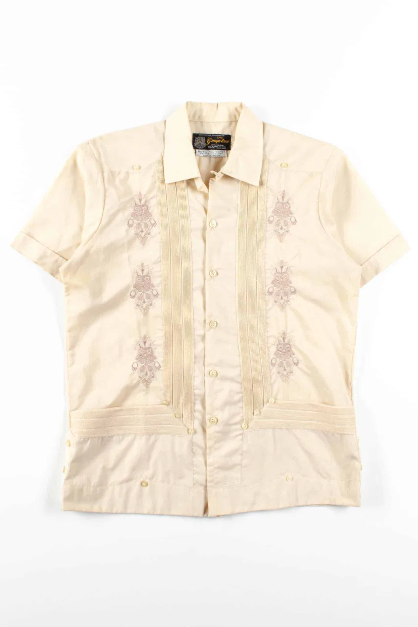 Beige Guayabera Button Up Shirt