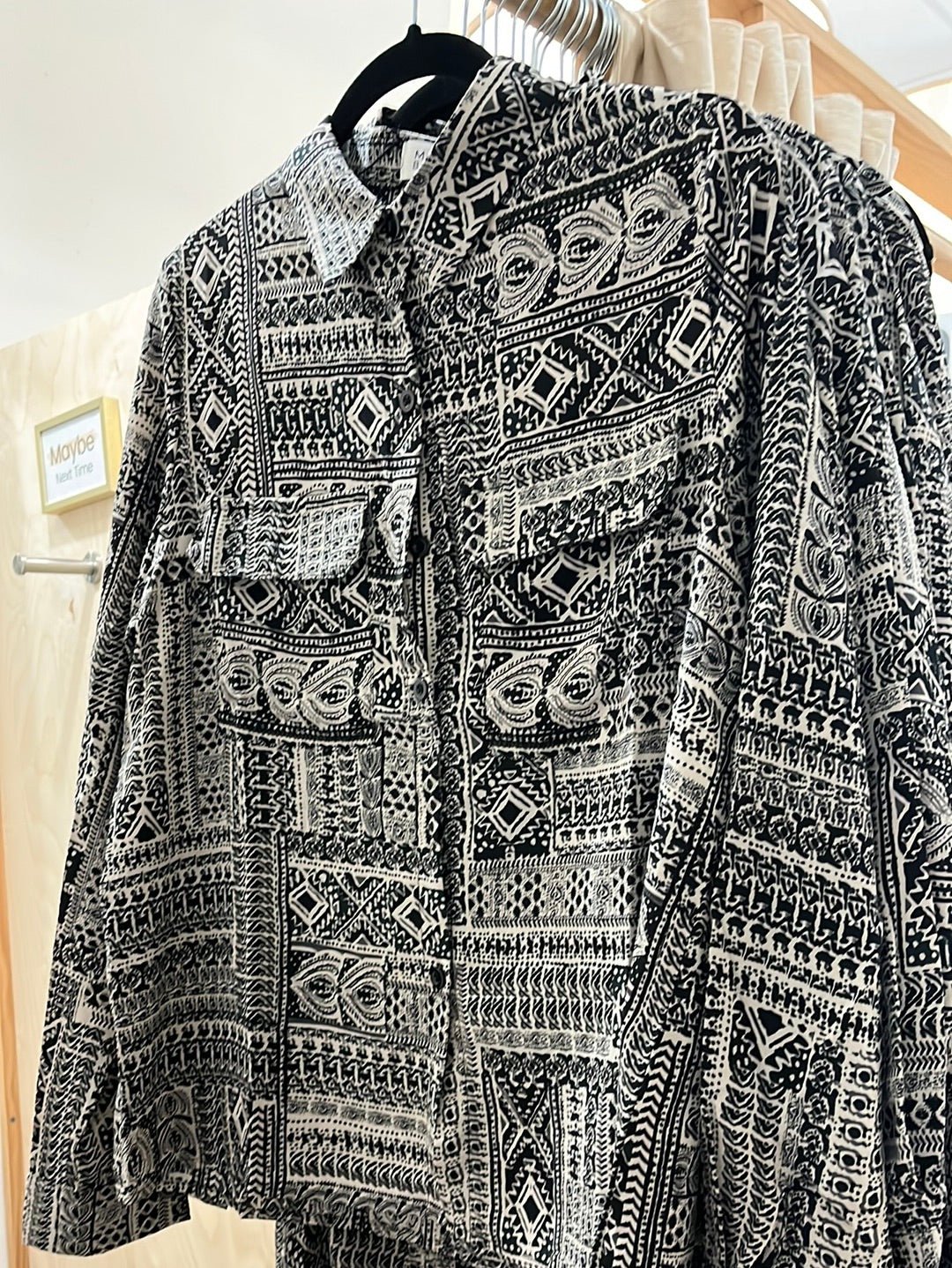 Black & Cream Aztec Button Up