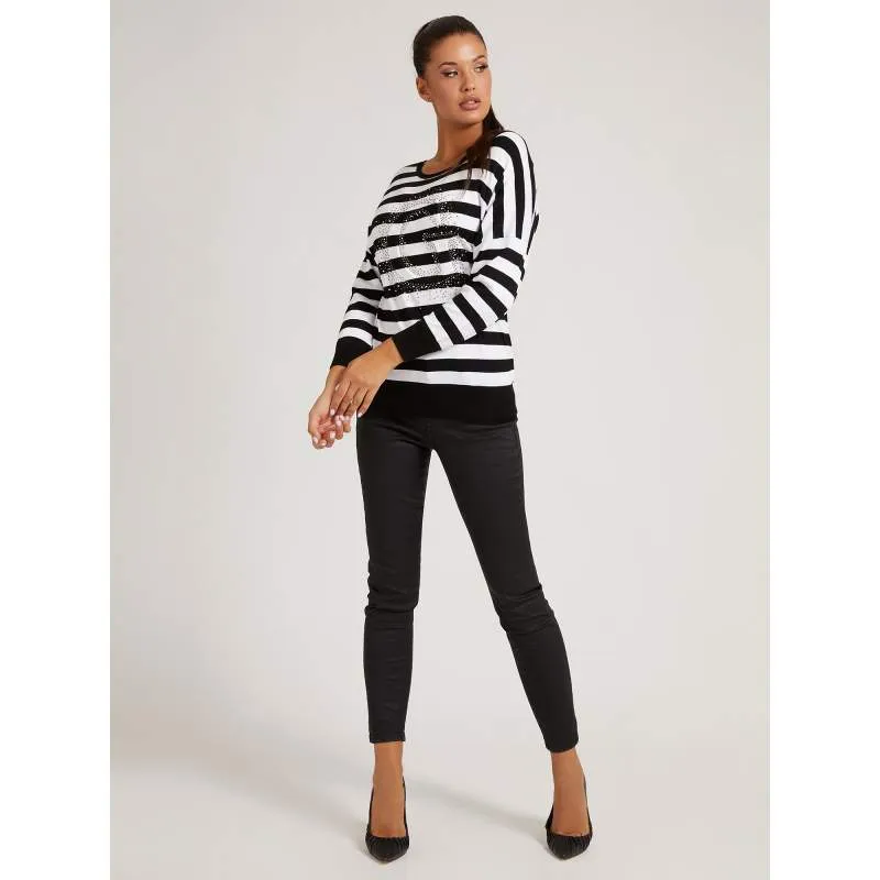 Black and white striped Sweater GUESS-UNAS1 Guess with discounts-Striped sweaters women 2021-Leeds