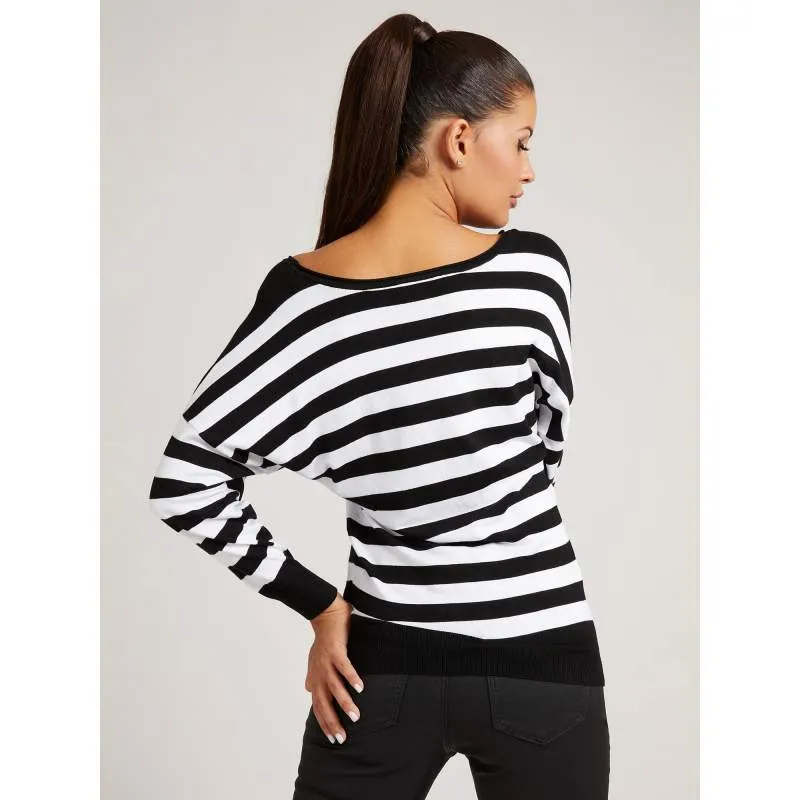 Black and white striped Sweater GUESS-UNAS1 Guess with discounts-Striped sweaters women 2021-Leeds