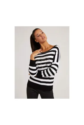 Black and white striped Sweater GUESS-UNAS1 Guess with discounts-Striped sweaters women 2021-Leeds