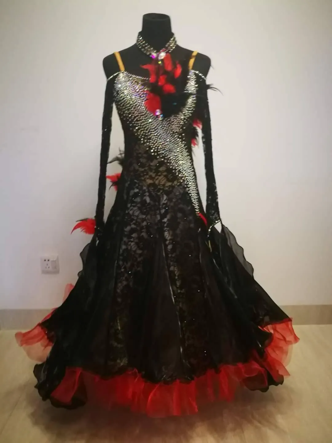 Black Dress with Feathers for Ballroom