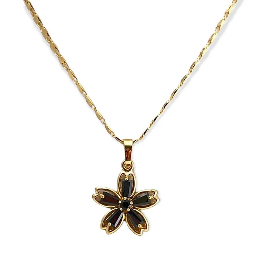 Black flower pendant necklace in 18k of gold plated