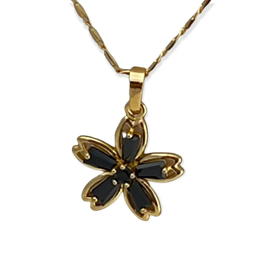 Black flower pendant necklace in 18k of gold plated