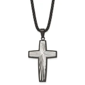 Black Plated Stainless Steel Polished Starburst Cross Necklace, 24 In