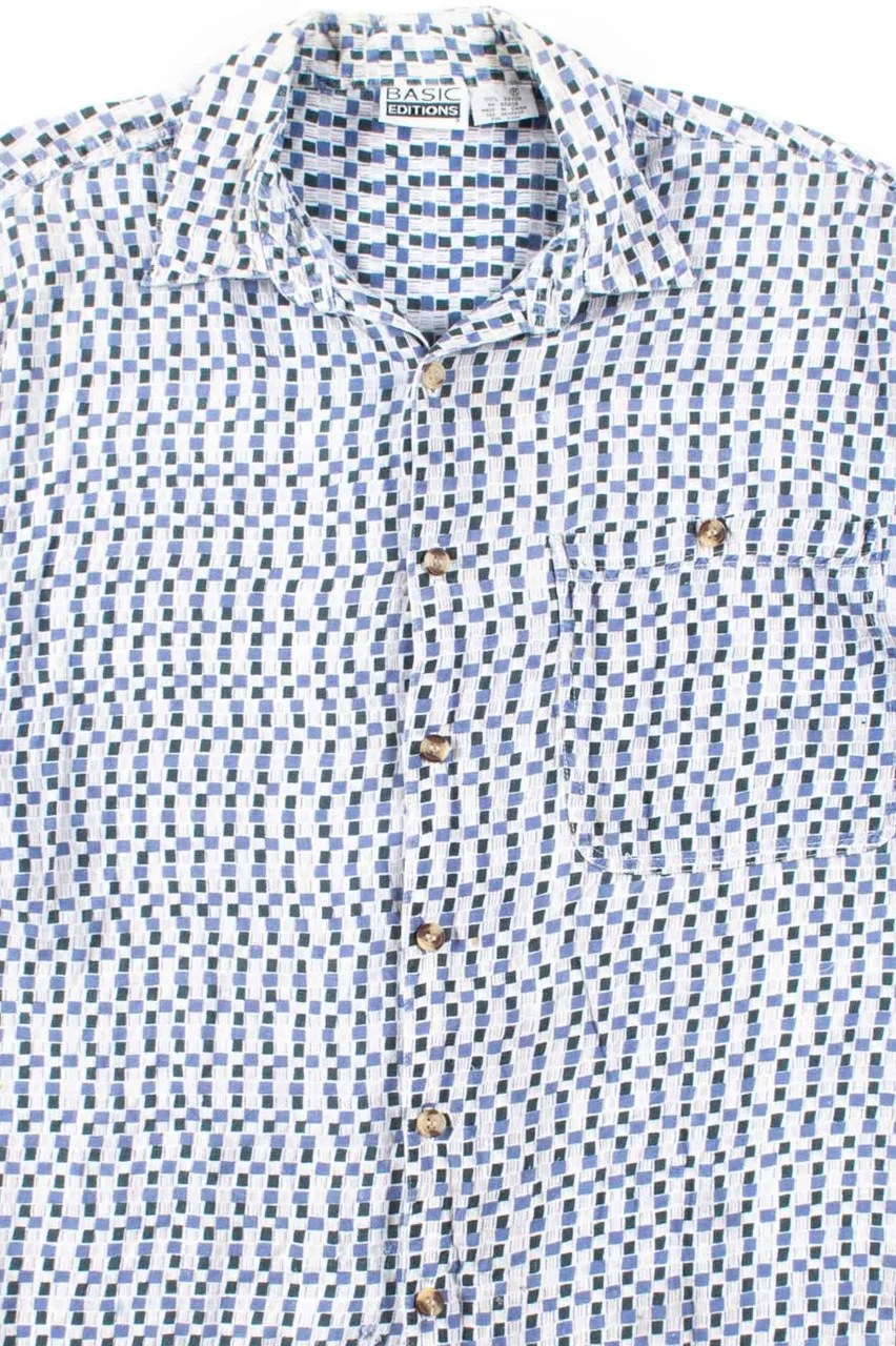 Blue Squares Rayon Button Up Shirt