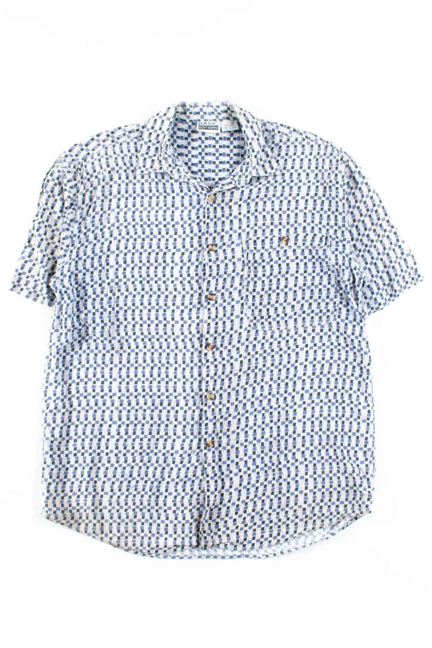 Blue Squares Rayon Button Up Shirt