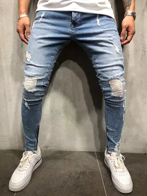 Brand Fashion Fashion Men's Ripped Skinny Jeans