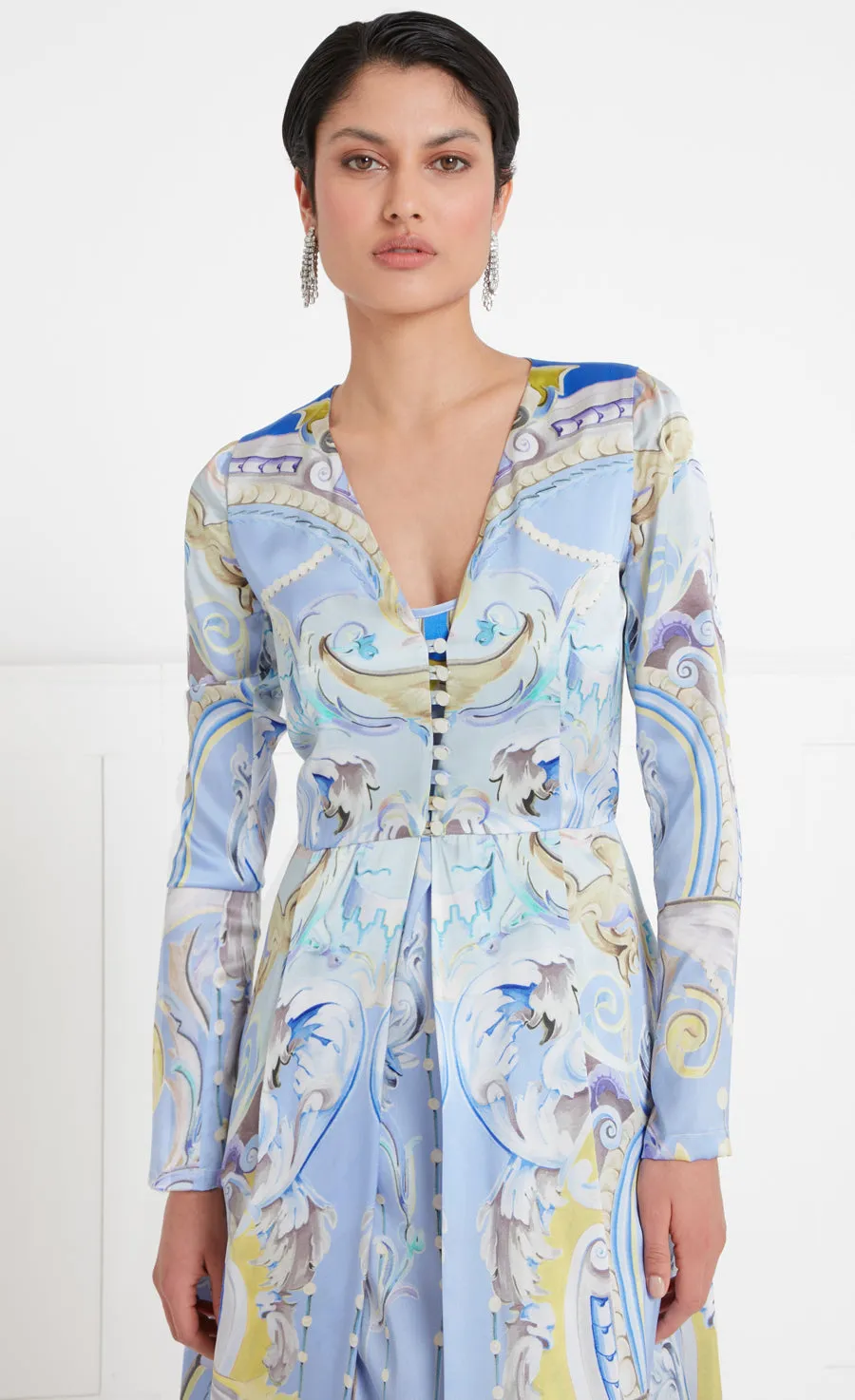 Carline Print Coat - Vista Blue