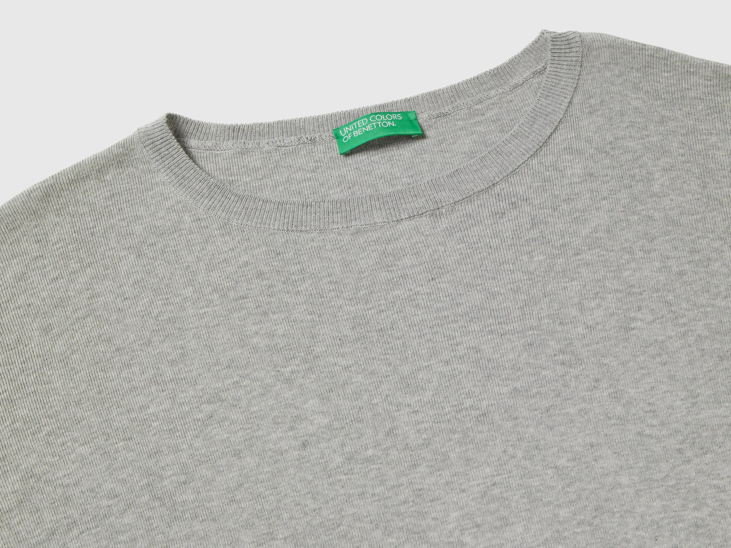 Cotton sweater with round neck - Light Gray | Benetton