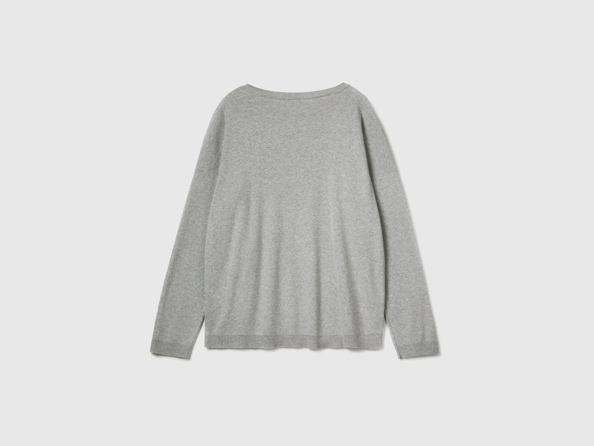 Cotton sweater with round neck - Light Gray | Benetton