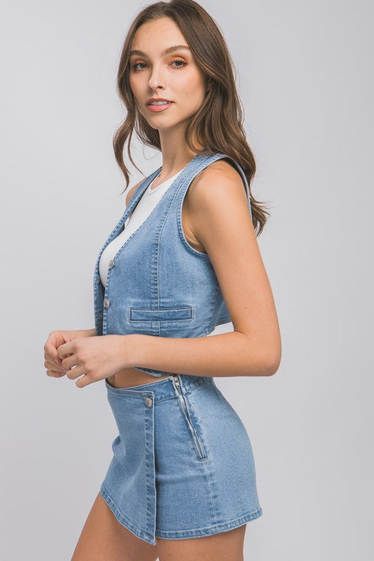 Darlin Denim Vest- Light Blue