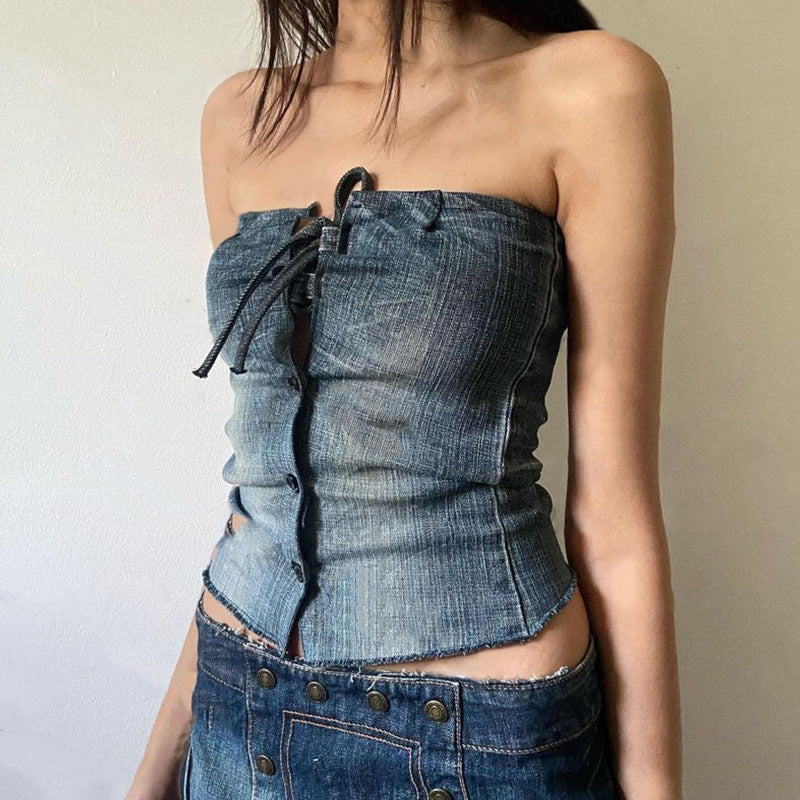 Denim Button-Up Tube Top