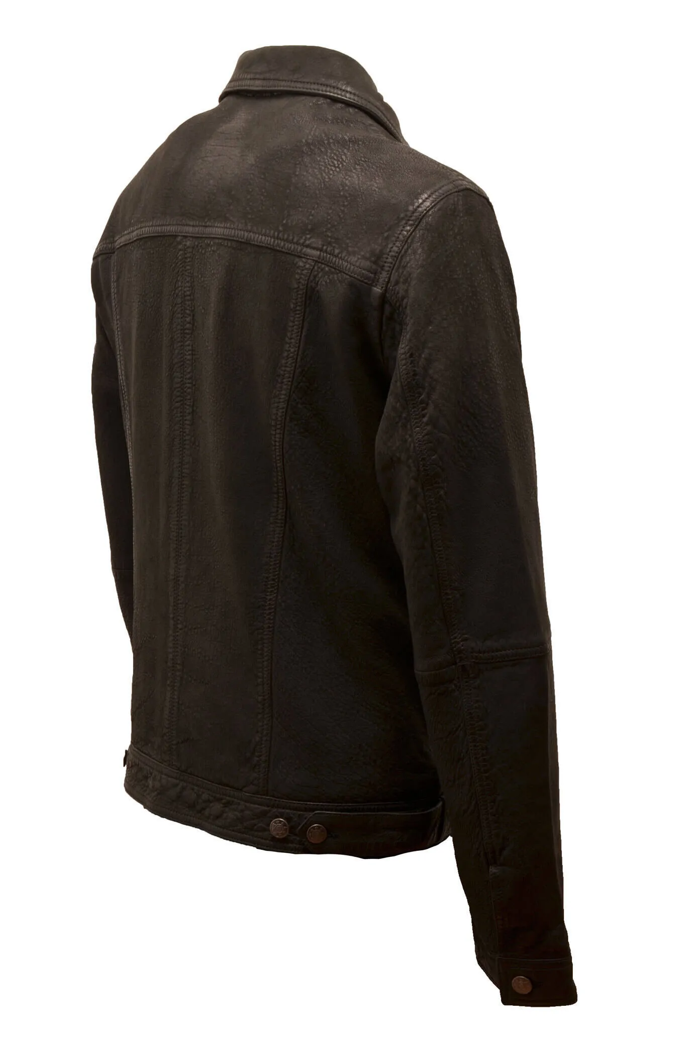 Distressed black men's leather jacket in valentin 2 jean style