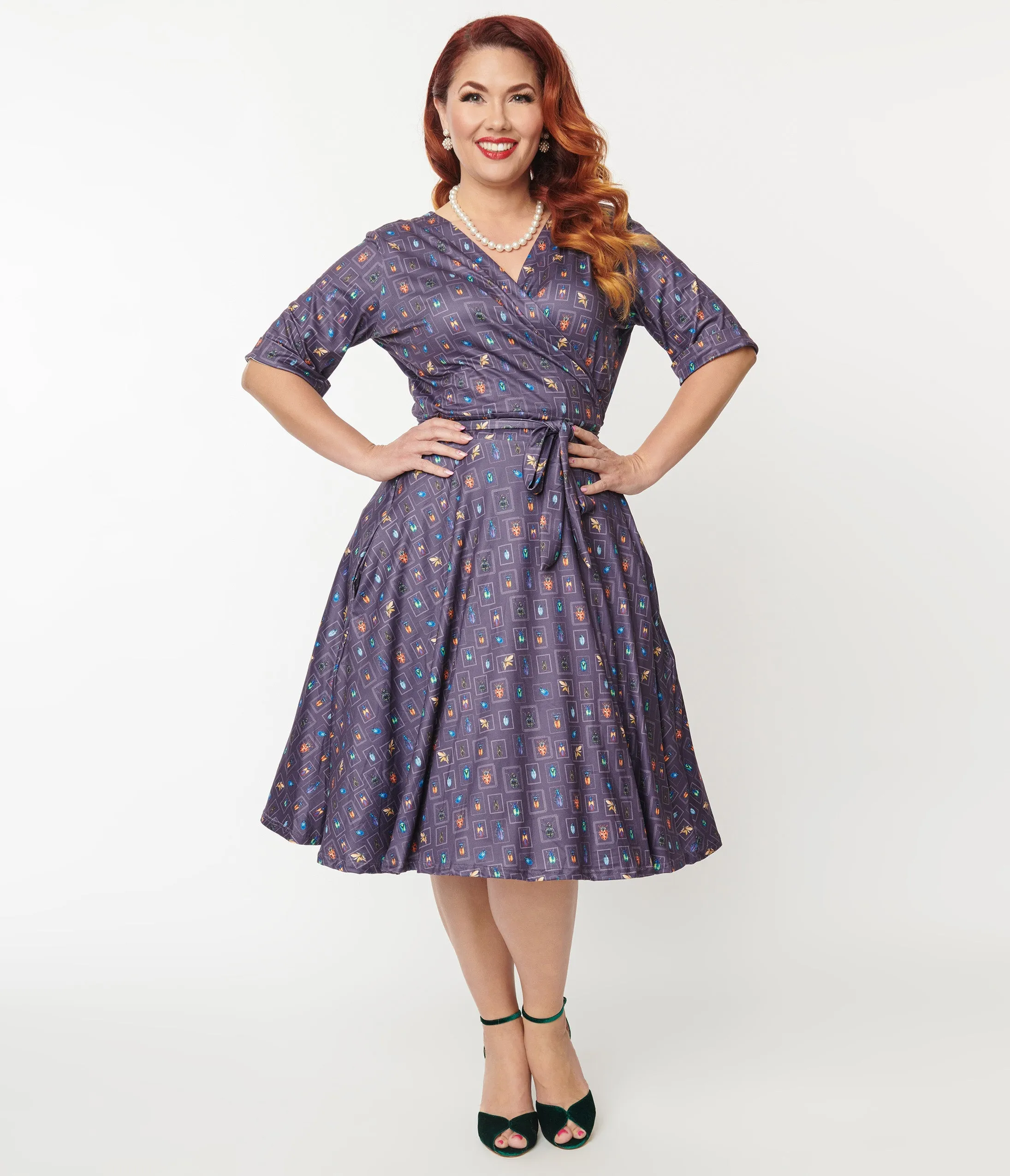 Dolly & Dotty 1950s Navy Bug Collection Print Matilda Wrap Dress