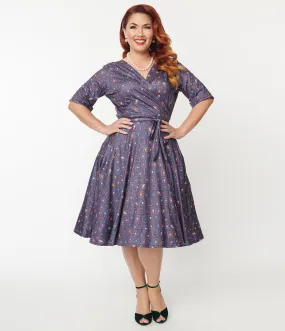 Dolly & Dotty 1950s Navy Bug Collection Print Matilda Wrap Dress