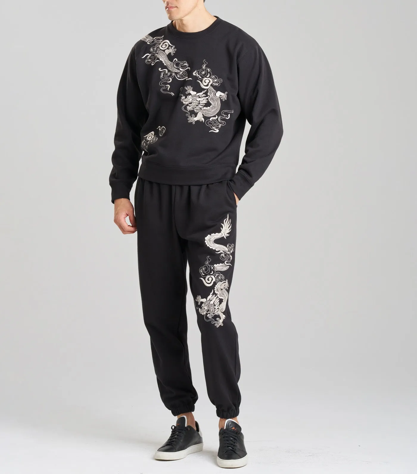 Dragon French Terry Embroidered Unisex Sweater Black