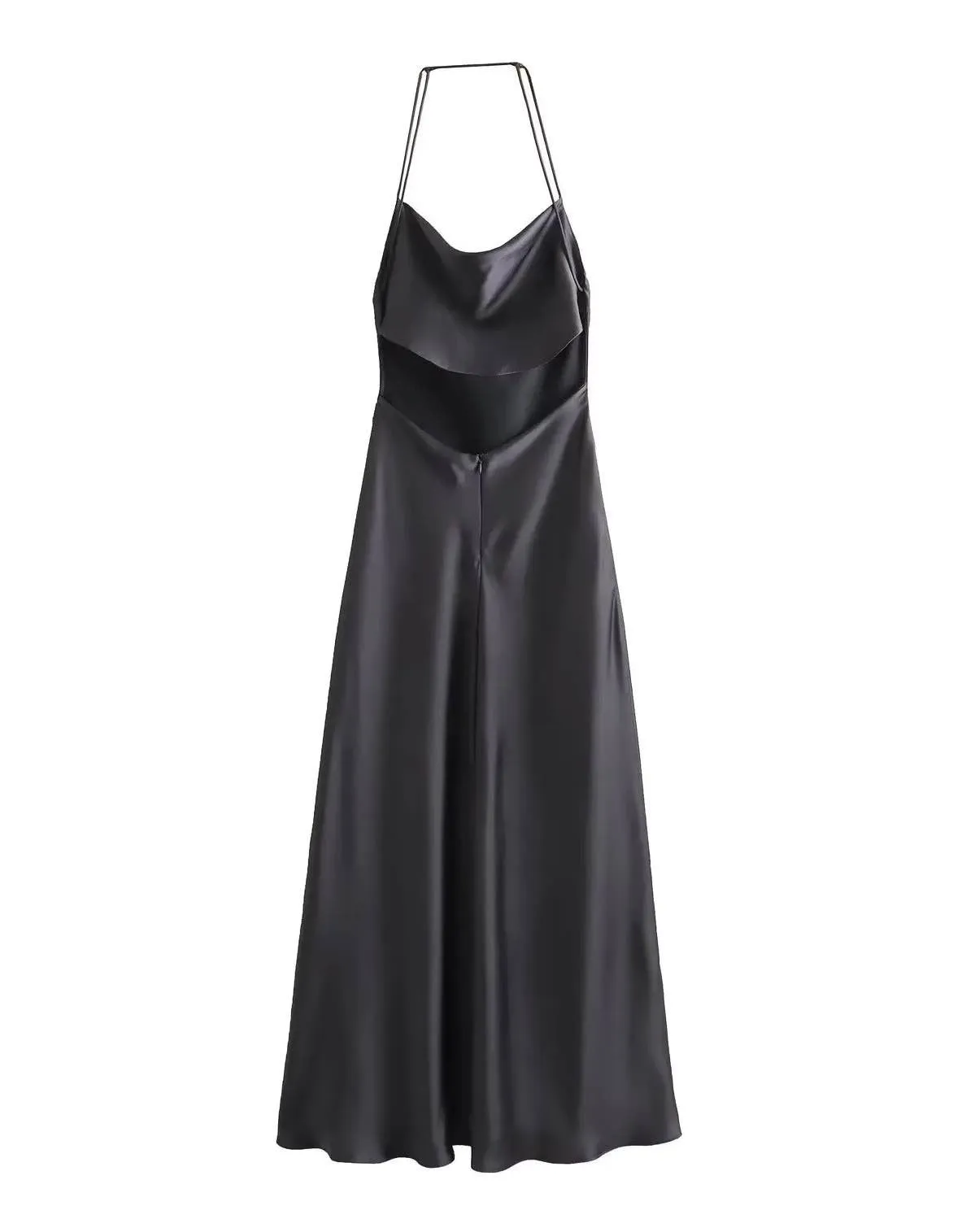 Draped Long Backless Satin Dress