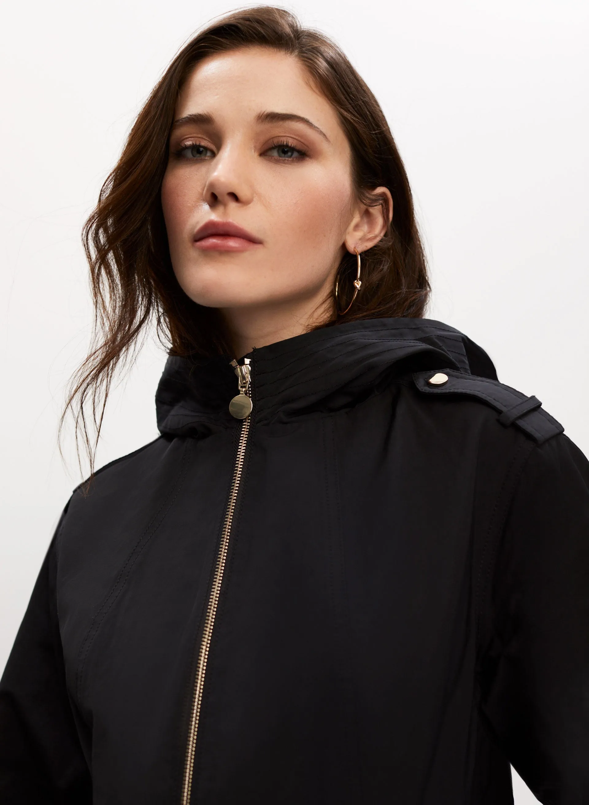 Drawstring Detail Hooded Coat