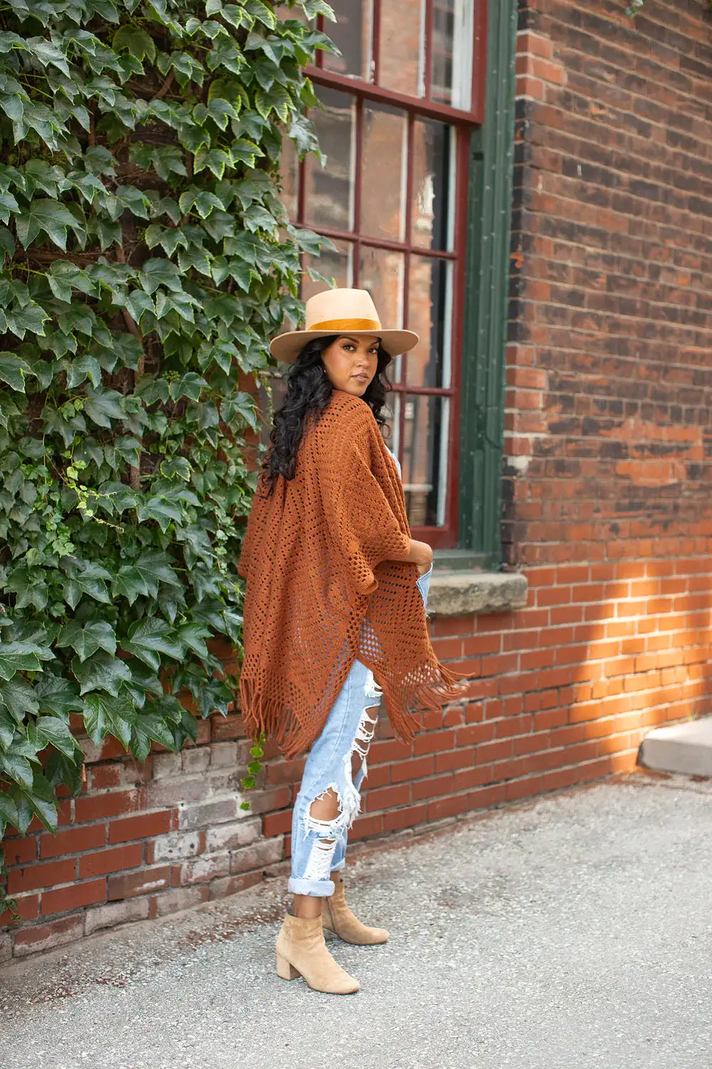 Dreamscape - Knit/Denim Duster - Rust w/ Light Denim