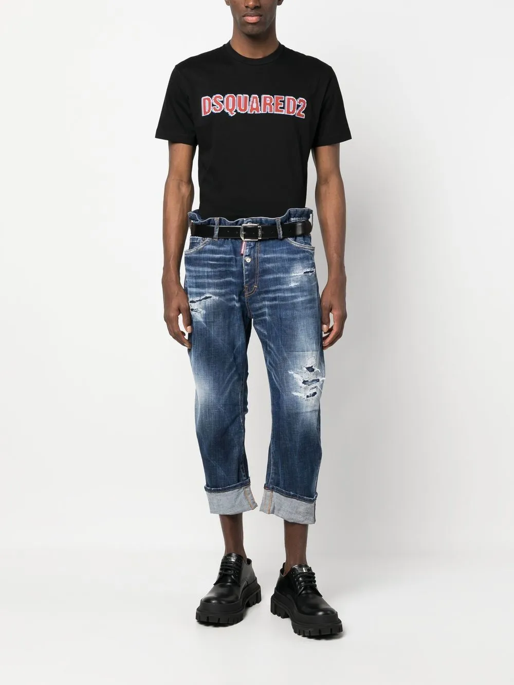 DSQUARED2 Men's Turn-Up Hem Tapered Leg Jeans in Classic Blue FW23