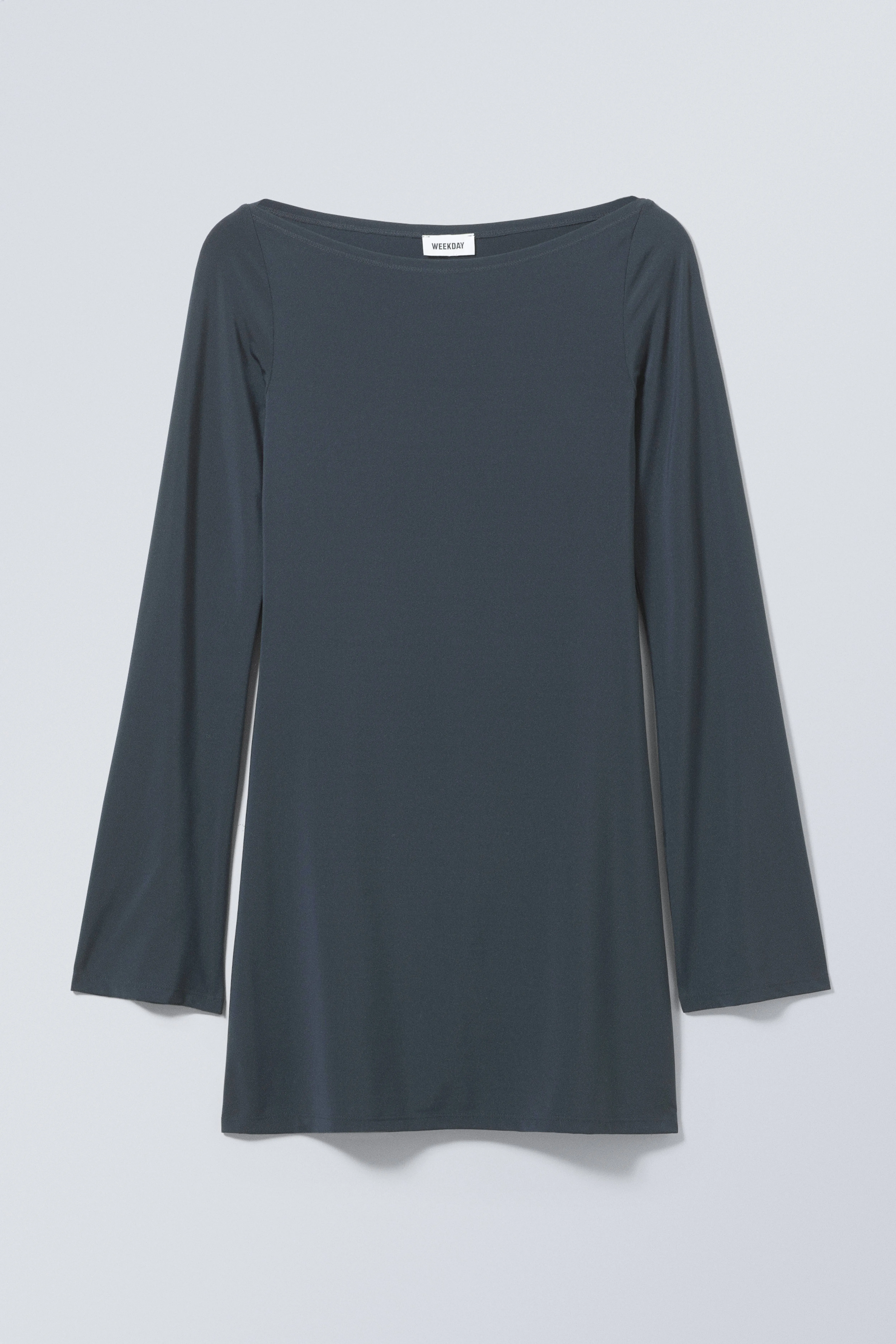 Era Boat Neck Mini Dress - Round neck - Long sleeve - Dark Dusty Blue - Ladies | H&M GB