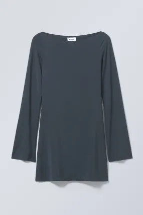 Era Boat Neck Mini Dress - Round neck - Long sleeve - Dark Dusty Blue - Ladies | H&M GB