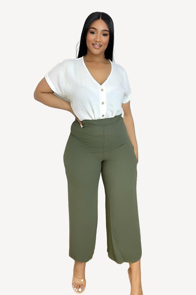 Flood Length Wide Legs Crepe Trousers