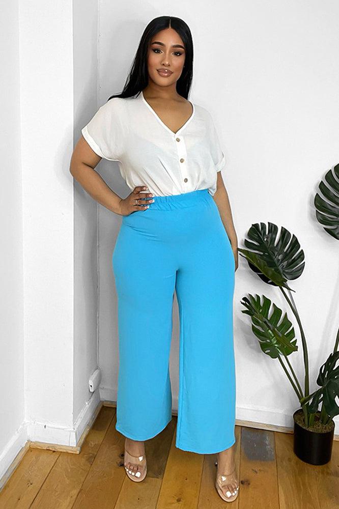 Flood Length Wide Legs Crepe Trousers