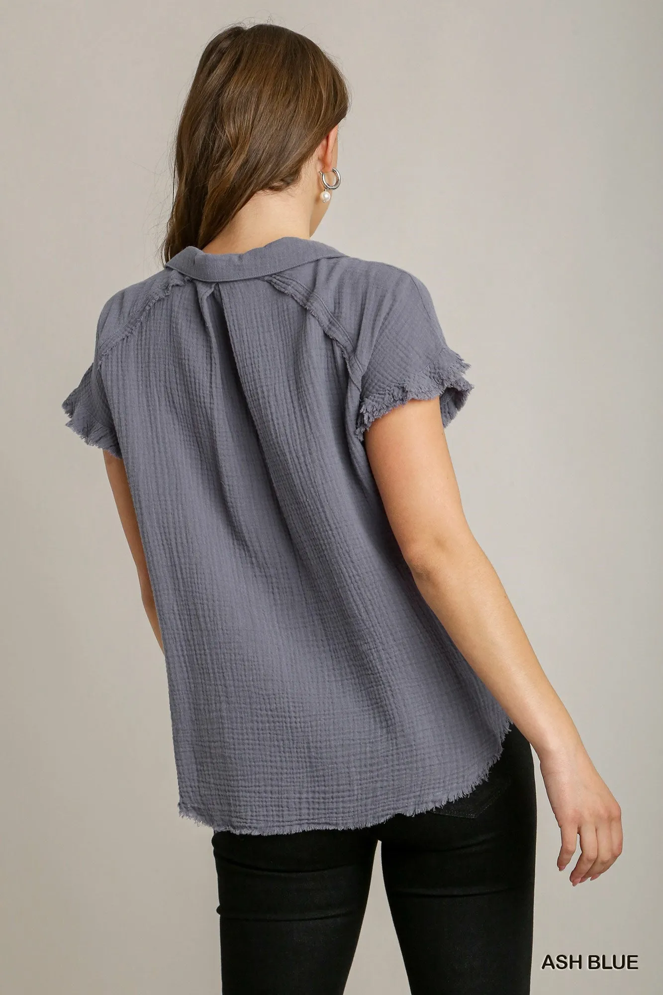 Frayed Hem Button Up Top