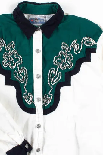 Green & White Rope Western Button Up Shirt