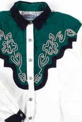 Green & White Rope Western Button Up Shirt