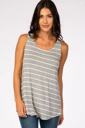 Heather Grey Striped Round Neck Tank Top