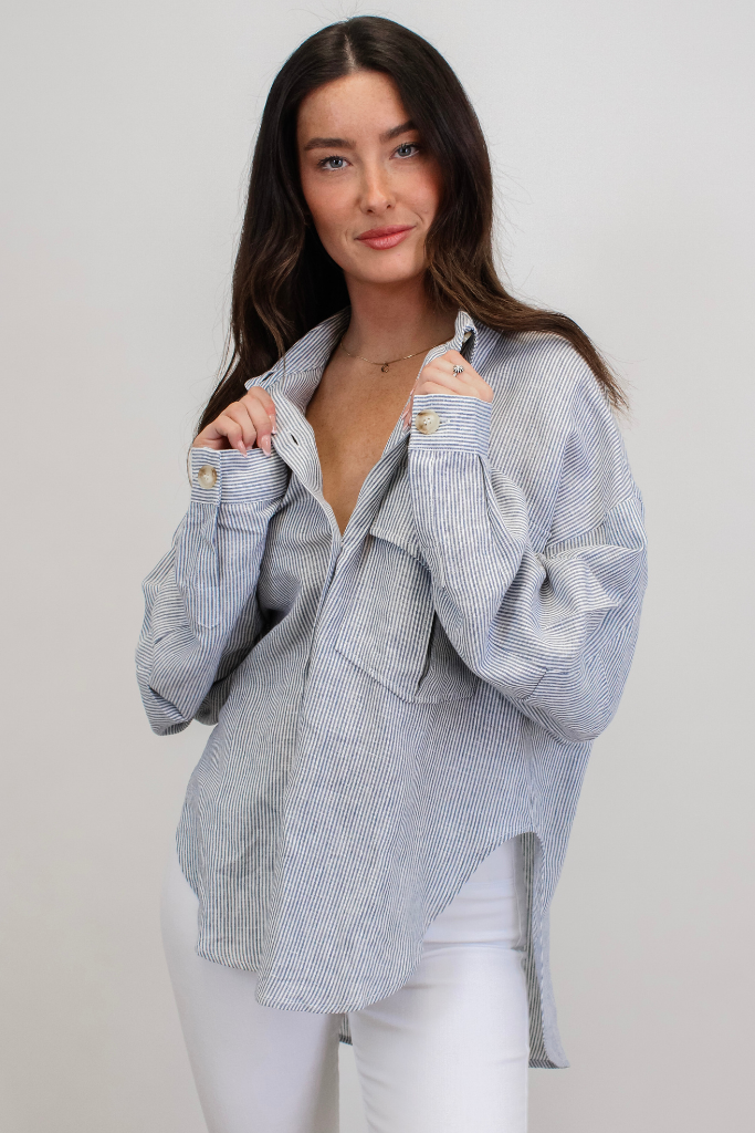 High Tide Linen Button Up Top