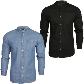 Jack & Jones Mens Denim 'JJESHERIDAN' Grandad Collar Shirt