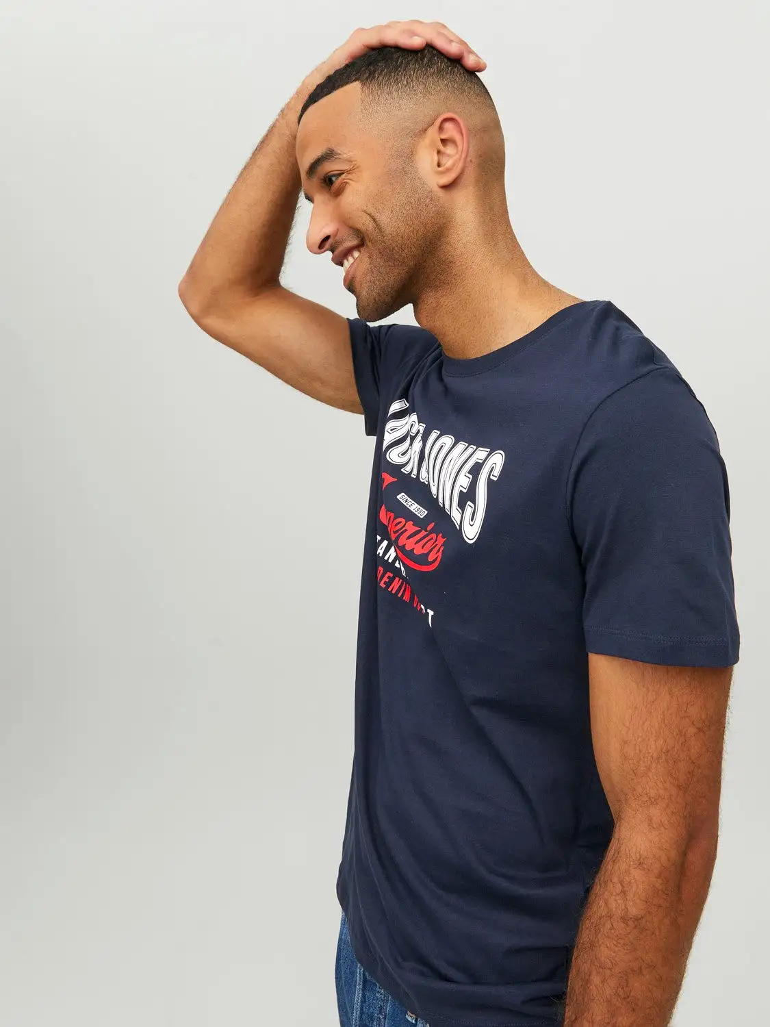 Jack & Jones Mens Printed 'JJELOGO Tee' Crew Neck T-Shirt