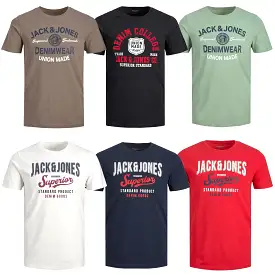 Jack & Jones Mens Printed 'JJELOGO Tee' Crew Neck T-Shirt