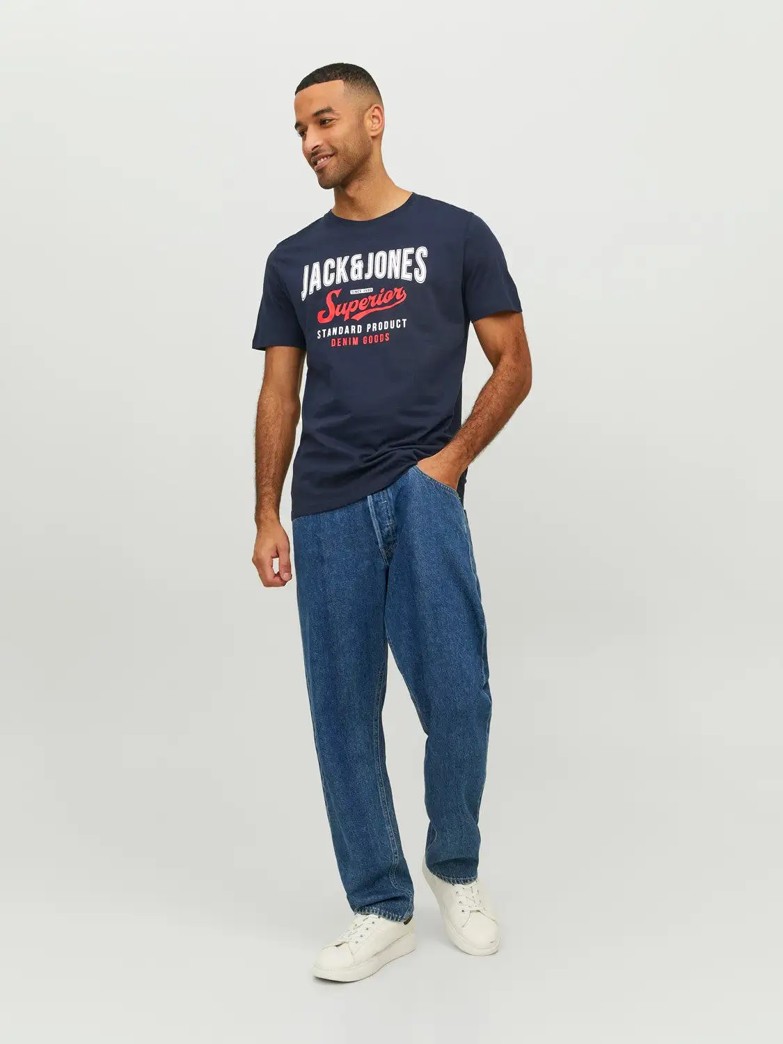 Jack & Jones Mens Printed 'JJELOGO Tee' Crew Neck T-Shirt