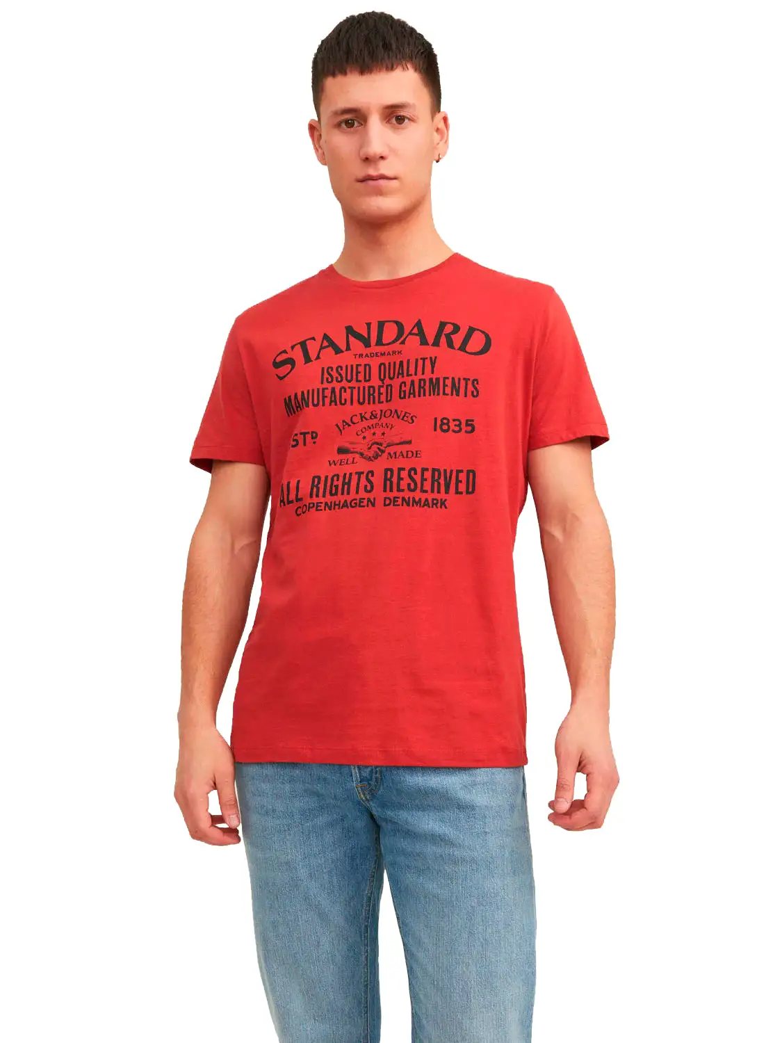 Jack & Jones Mens T-Shirt 'JJEJEANS TEE' Print Crew Neck