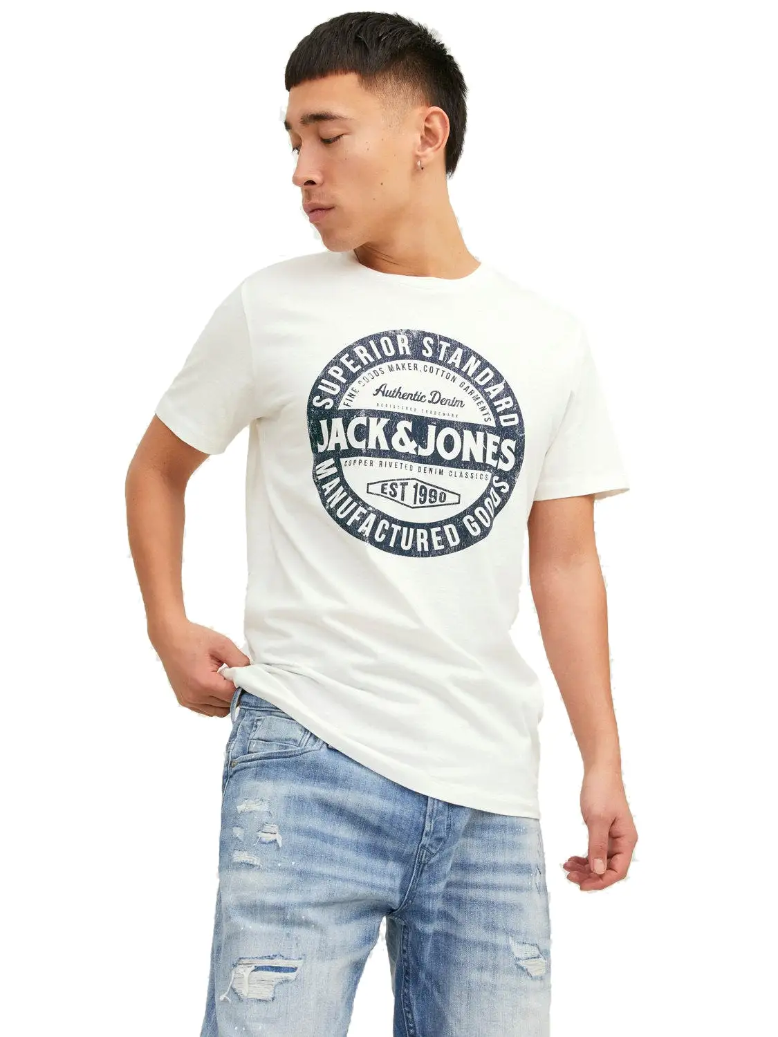 Jack & Jones Mens T-Shirt 'JJEJEANS TEE' Print Crew Neck