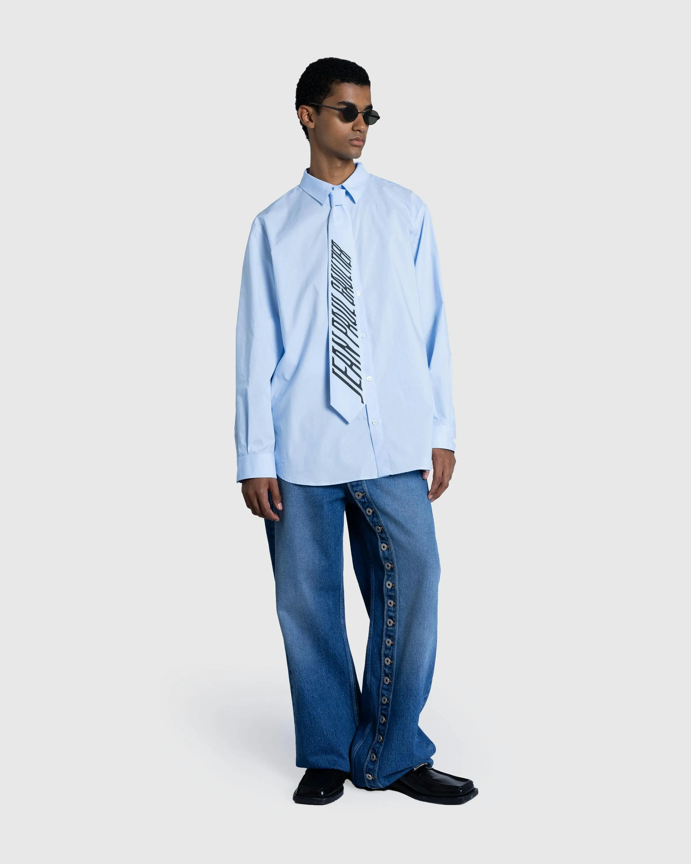 Jean Paul Gaultier – Cotton Poplin Shirt With Printed Tie Baby Blue/Black | Highsnobiety Shop