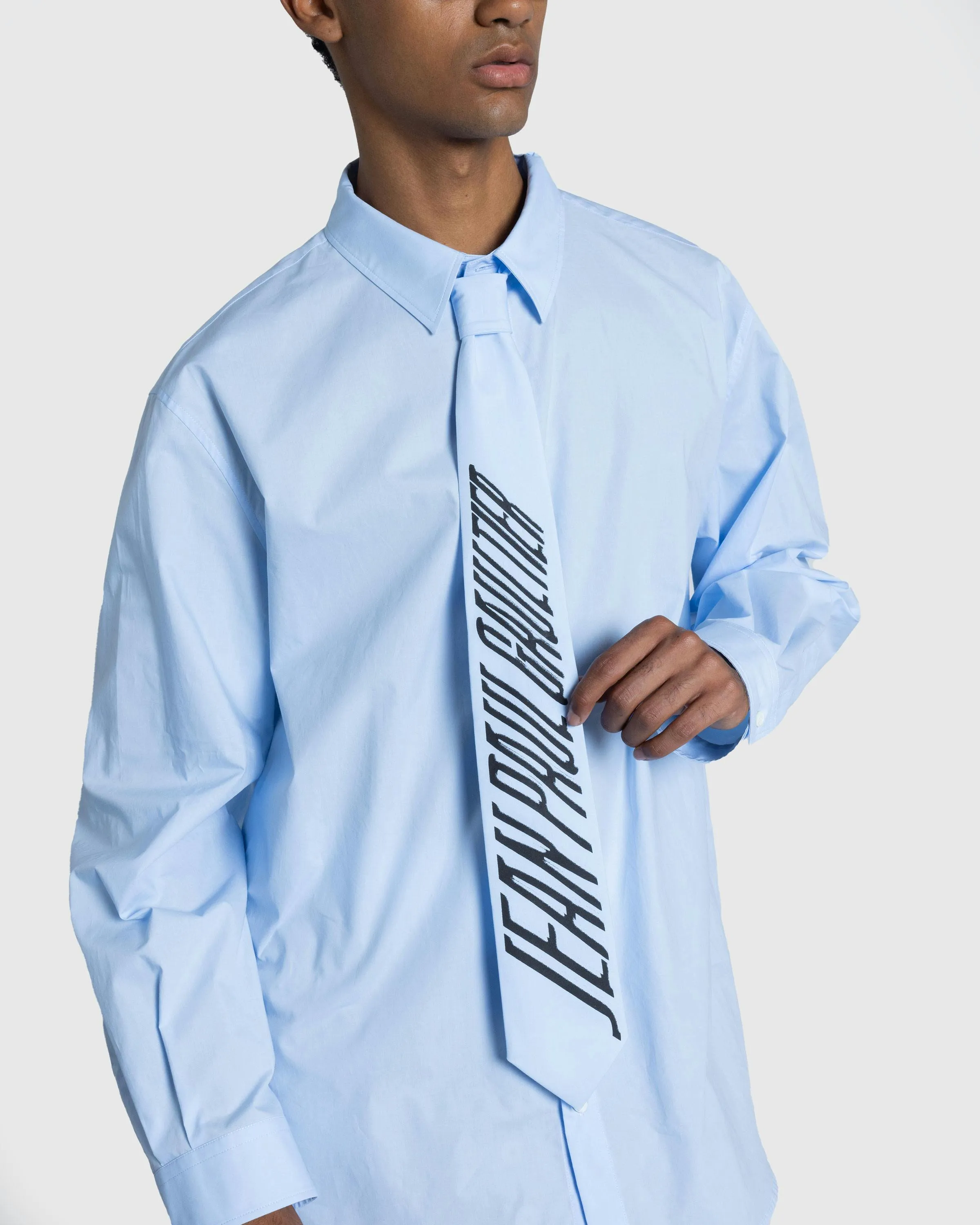 Jean Paul Gaultier – Cotton Poplin Shirt With Printed Tie Baby Blue/Black | Highsnobiety Shop