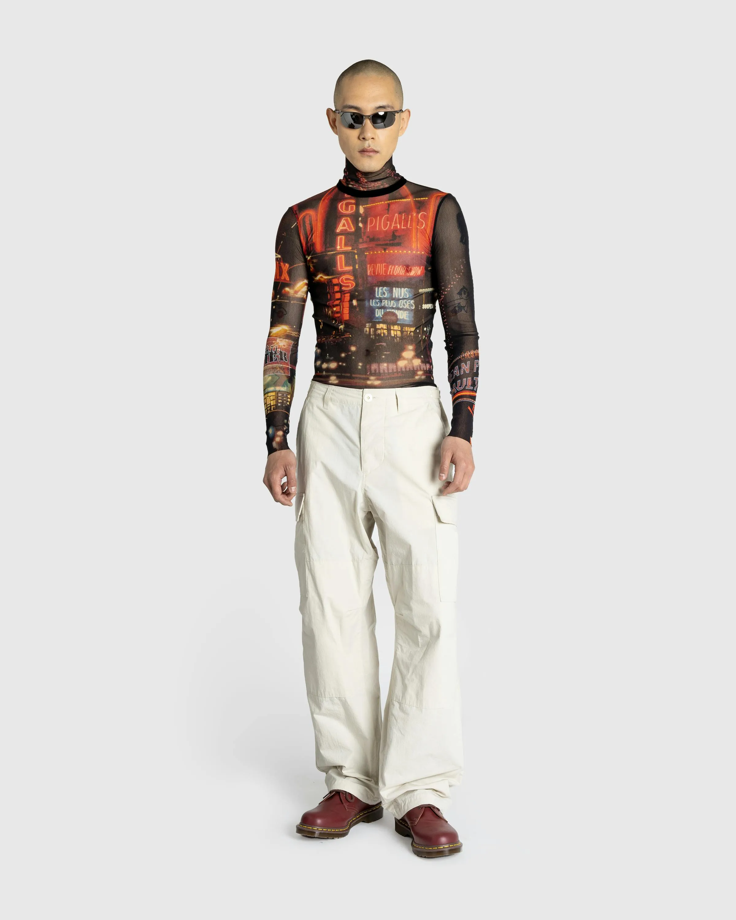 Jean Paul Gaultier – Mesh Long-Sleeve Top Printed "Pigalle" Black/Red/Orange/Blue | Highsnobiety Shop