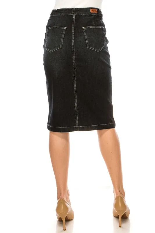 Jennifer Black Wash Stretch Jean Skirt (Five Front Stripes)