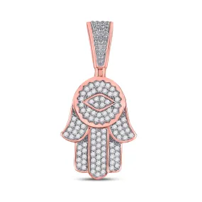 Keene Jewelers 10kt Rose Gold Mens Round Diamond Hamsa Charm Pendant 7/8 Cttw