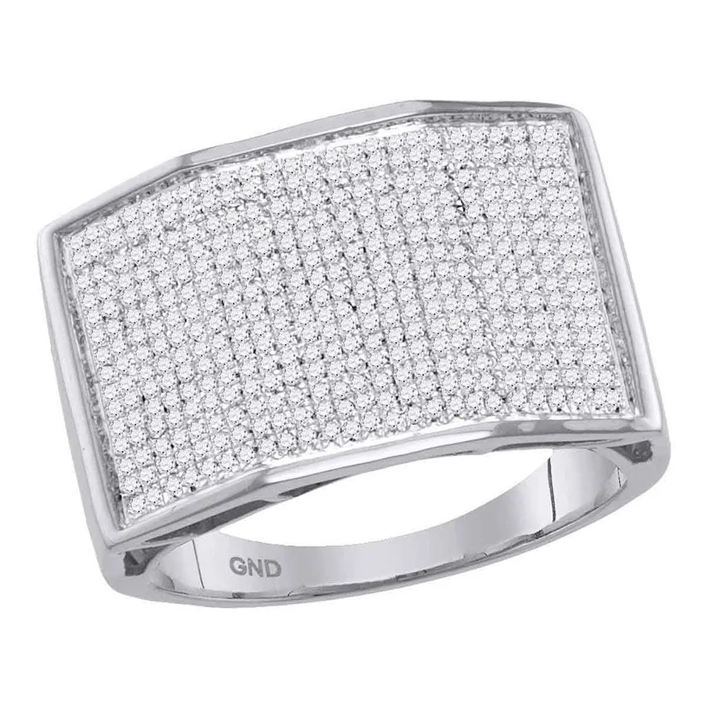 Keene Jewelers 10kt White Gold Mens Round Diamond Faceted Rectangle Cluster Ring 7/8 Cttw